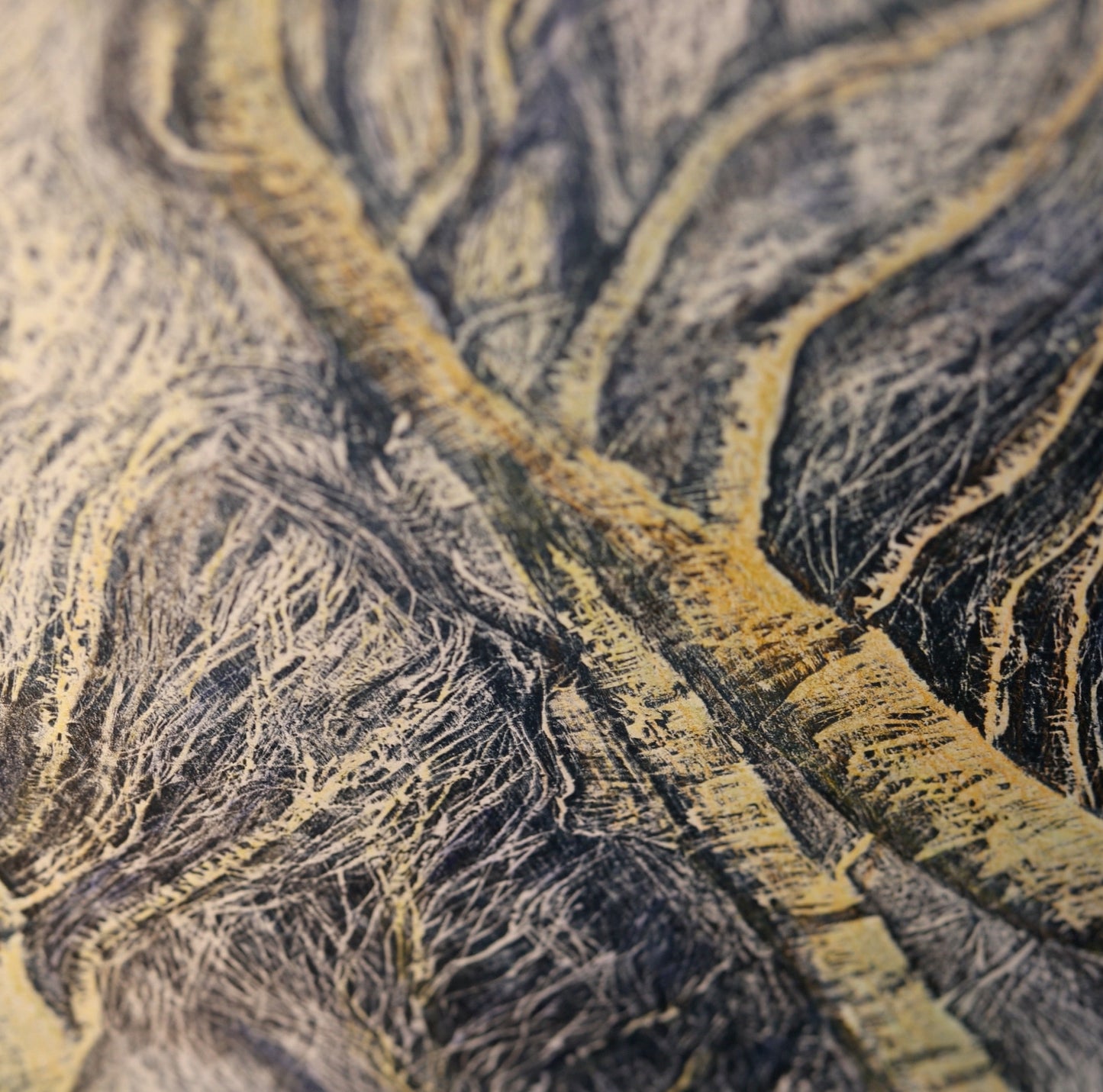 Woodcut Print Twilight Birches
