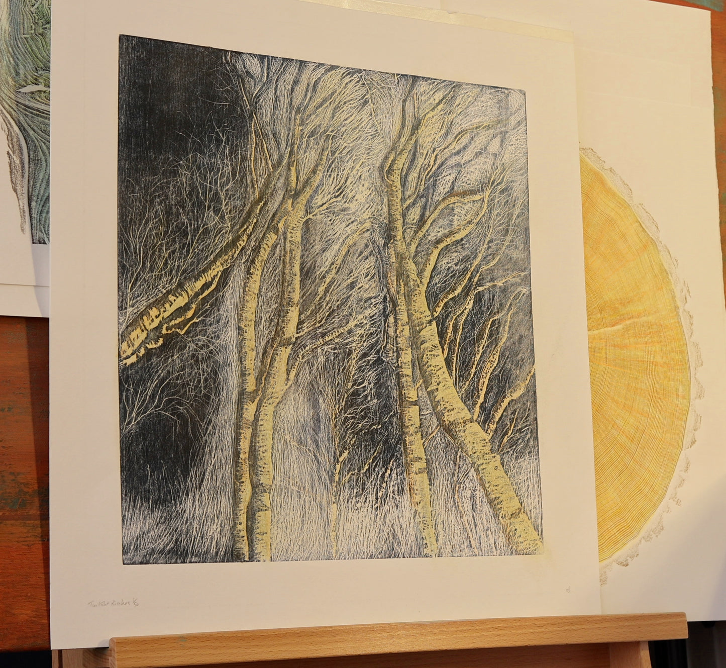 Woodcut Print Twilight Birches