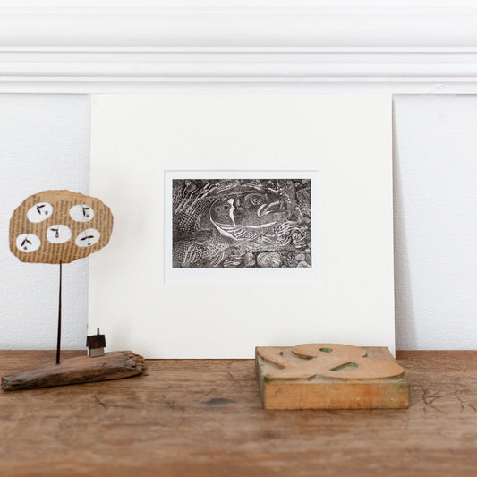 mounted original wood engraving art prints of River Tyne Salmon